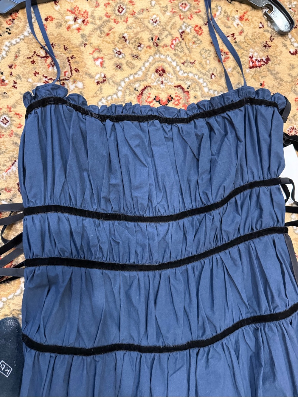 Ciao Lucia Elettra Navy Blue Tiered Midi Dress with Spaghetti Straps - Picture 5 of 8